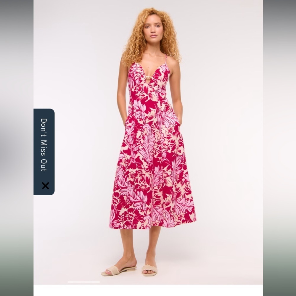 Abercrombie & Fitch Beaded Flowy Midi Dress Linen Blend Floral Size Large  NWT - Picture 2 of 15